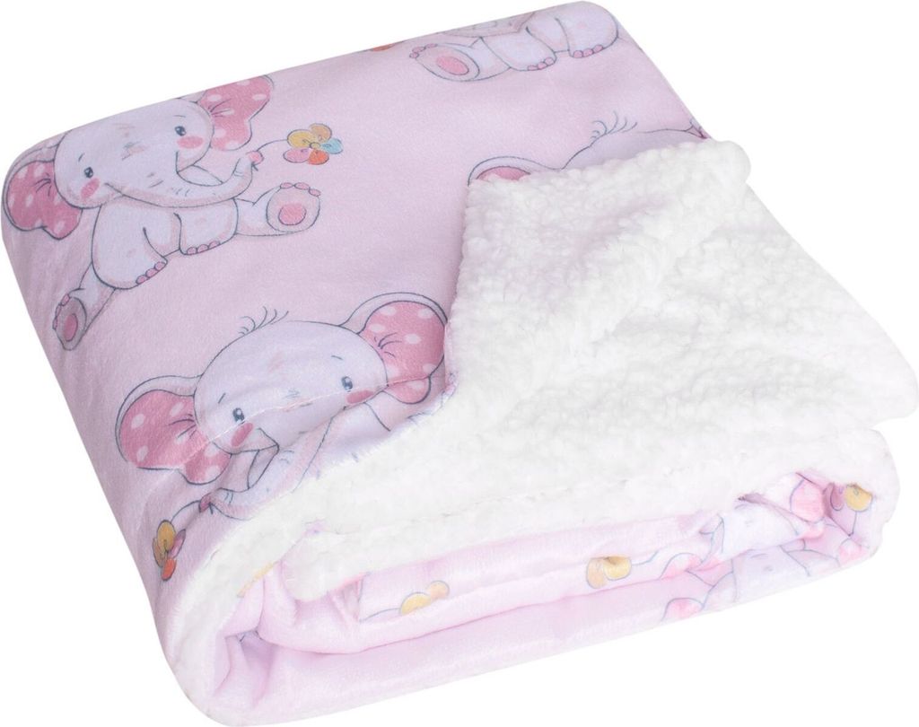 Baby Kinder Kuscheldecke Velboa / Sherpa - Elefant - 80x100 cm Schmusedecke Babydecke
