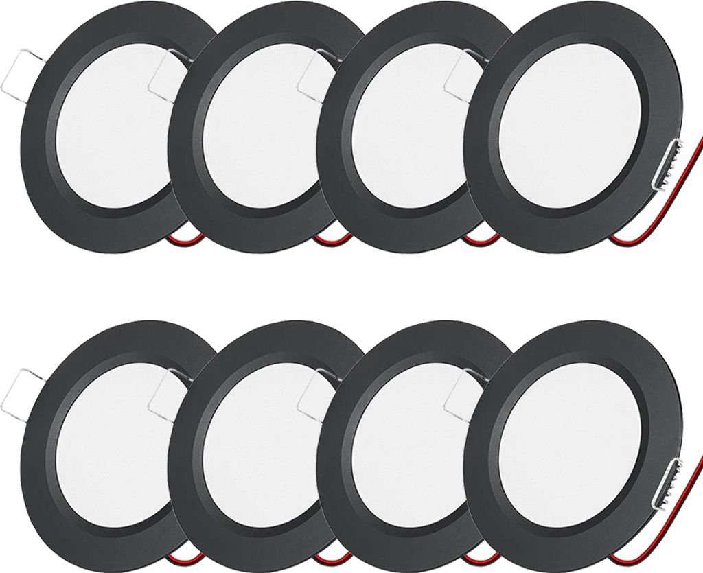 8 Stück 3W 12V LED Einbaustrahler Warmweiß Ultradünn Deckenleuchte Einbauleuchte Strahler Innenbeleuchtung, Schwarz