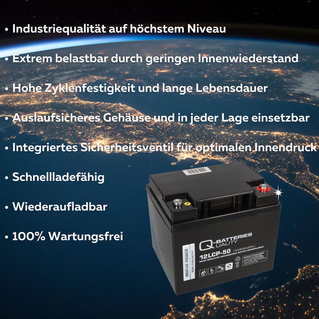 Blei Akku 2x 12V 50Ah kompatibel 24V Rollstuhl Elektromobil Produktbild 3