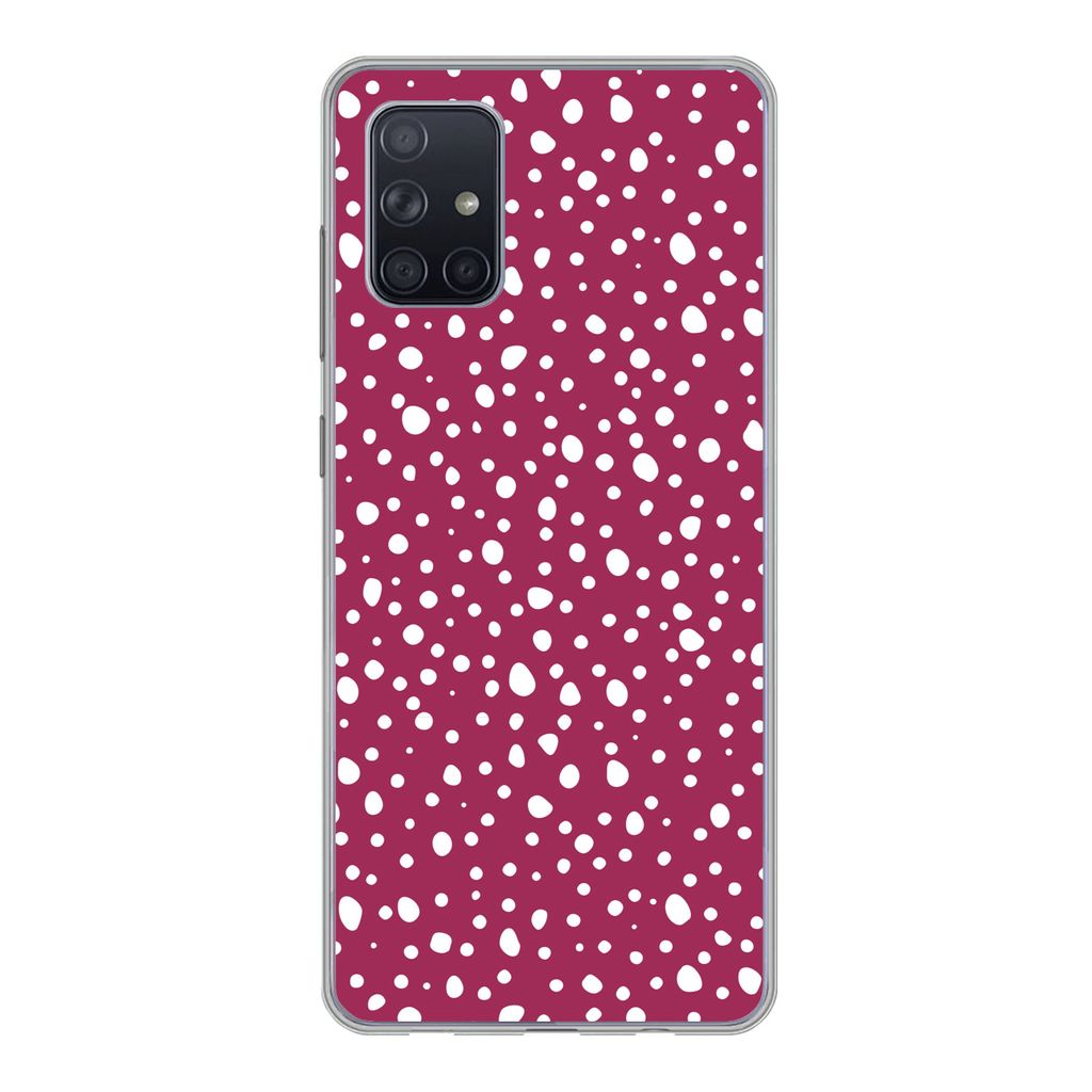 MuchoWow Handyhülle Schutzhülle Hülle für Samsung Galaxy A51 5G Tupfen - Rot - Weiß Silikon Softcase Handy Hülle - Abbildung