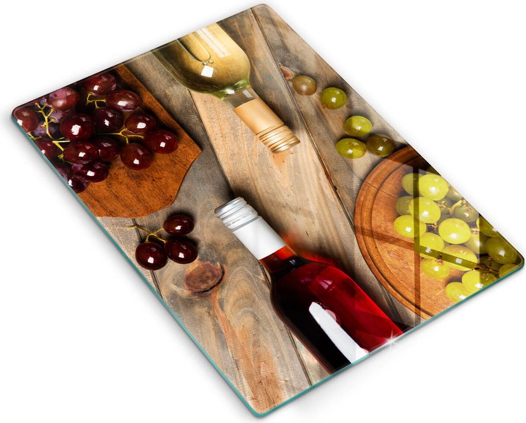 Abdeckung Glas - Küchenabdeckung - 40x52 cm - Abdeckplatte - Weinflaschen und Trauben