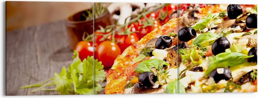 Bild auf Leinwand - Leinwandbild - Pizza Essen Italien Tradition - 150x50cm - Wand Bild - Wanddeko - Leinwanddruck - Bilder - Kunstdruck - Wanddeko...