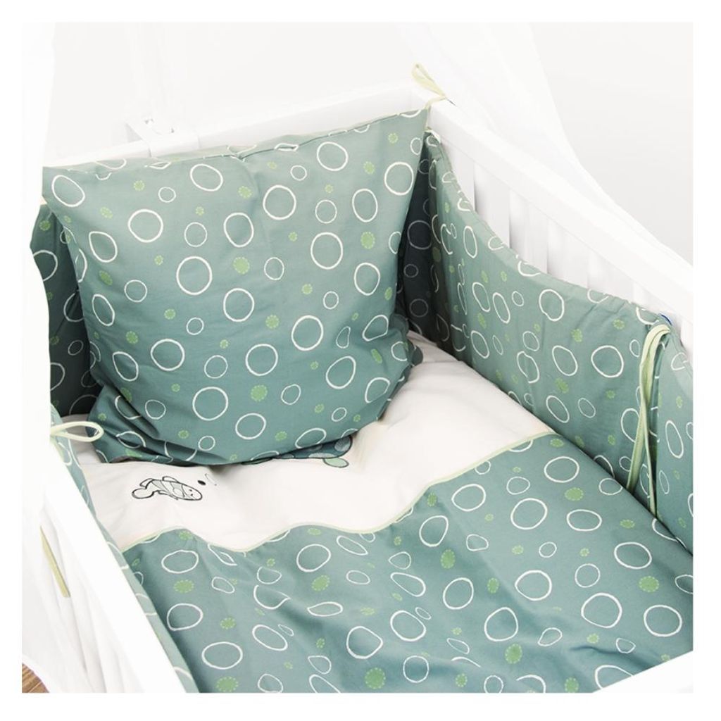 Alvi Baby Komplettset für Wiege 80x80 – Bettwäsche, Nestchen & Himmel – Motiv Schildkröten – Für Schaukelwiege