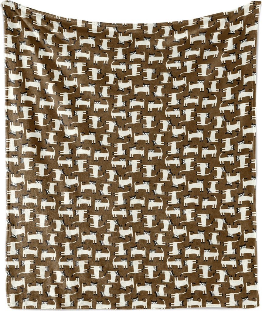 ABAKUHAUS Kätzchen Weich Flanell Fleece Decke, Lustige Cartoon-Art-Katze-Figuren Tier-Liebhaber Lieblings Theme, 175 x 230 cm, Dunkler Kakao Weiß
