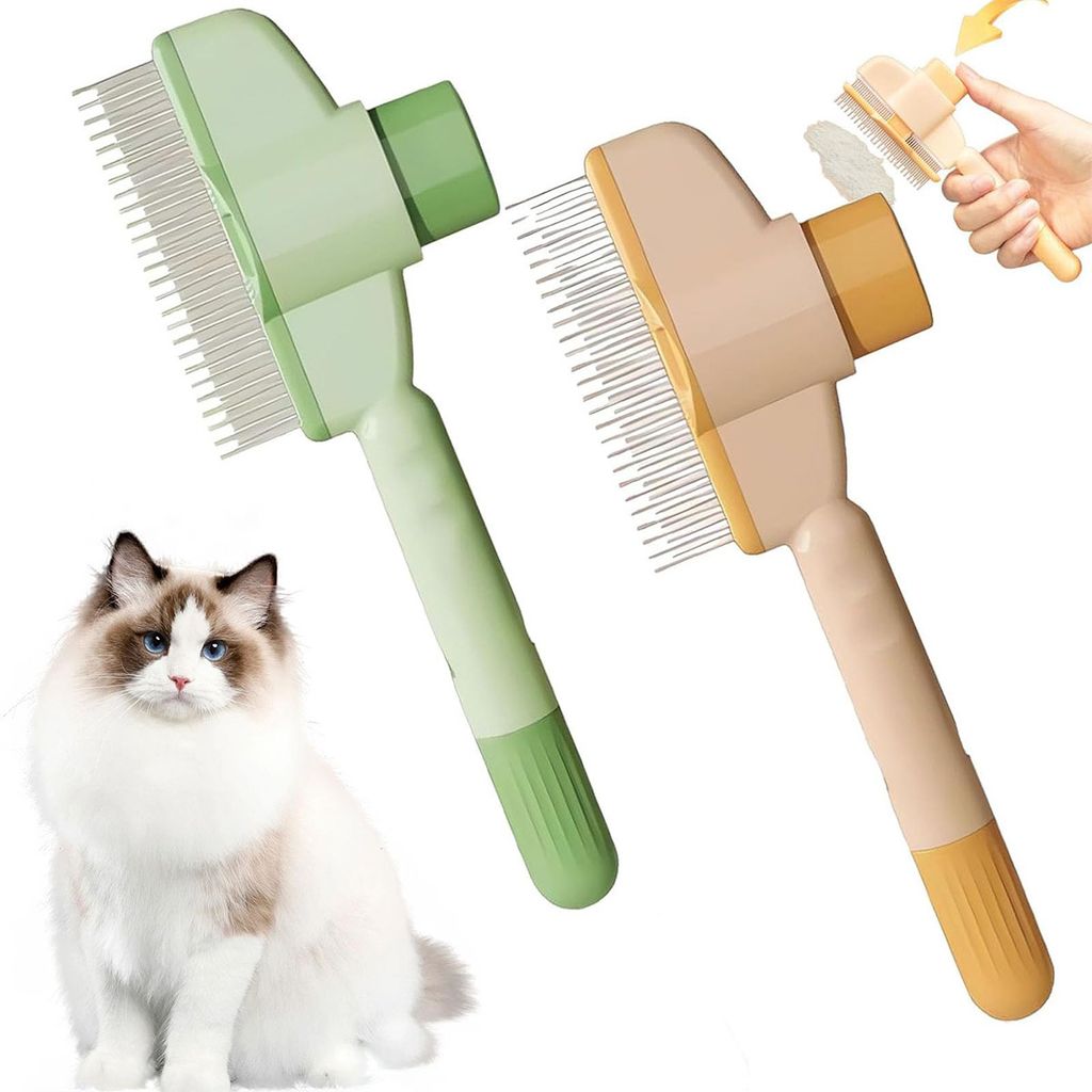 2 Set Reinigungsbürste für Haustiere,Haustier Bürsten, Hundebürste,Katzenbürste,mit Entriegelungsknopf für langes und kurzes Fell,Für Hunde ...