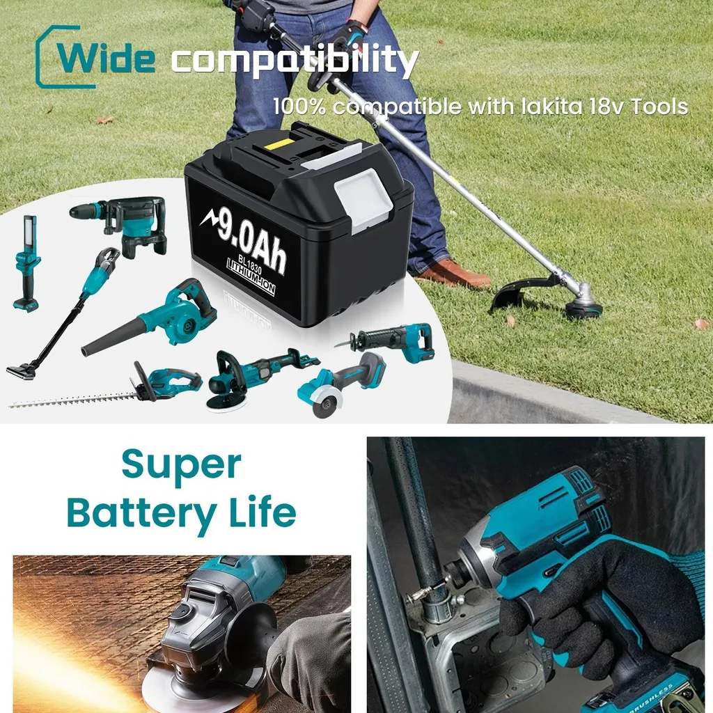 Batteria 18V 9000mAh per Makita BL1860 BL1830 - Kit 2 Pezzi Arancione - 4