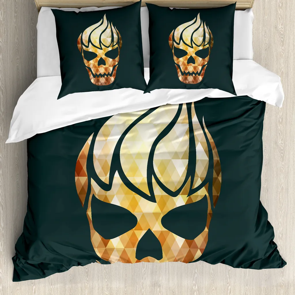 Set Copripiumino Gotico ABAKUHAUS Matrimoniale Teschi Frattali Giallo