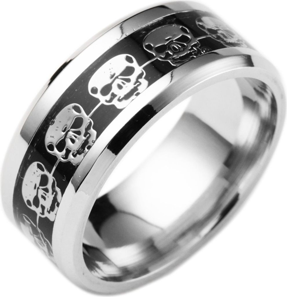 Edelstahlring mit Totenkopf Gothic Punk Hiop Hop Ring Skull Silber US 11 Schwarz