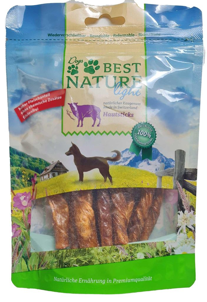 Best Nature light 99,9 % Lammhaut Sticks für Hunde 10 x 80g Produktbild 