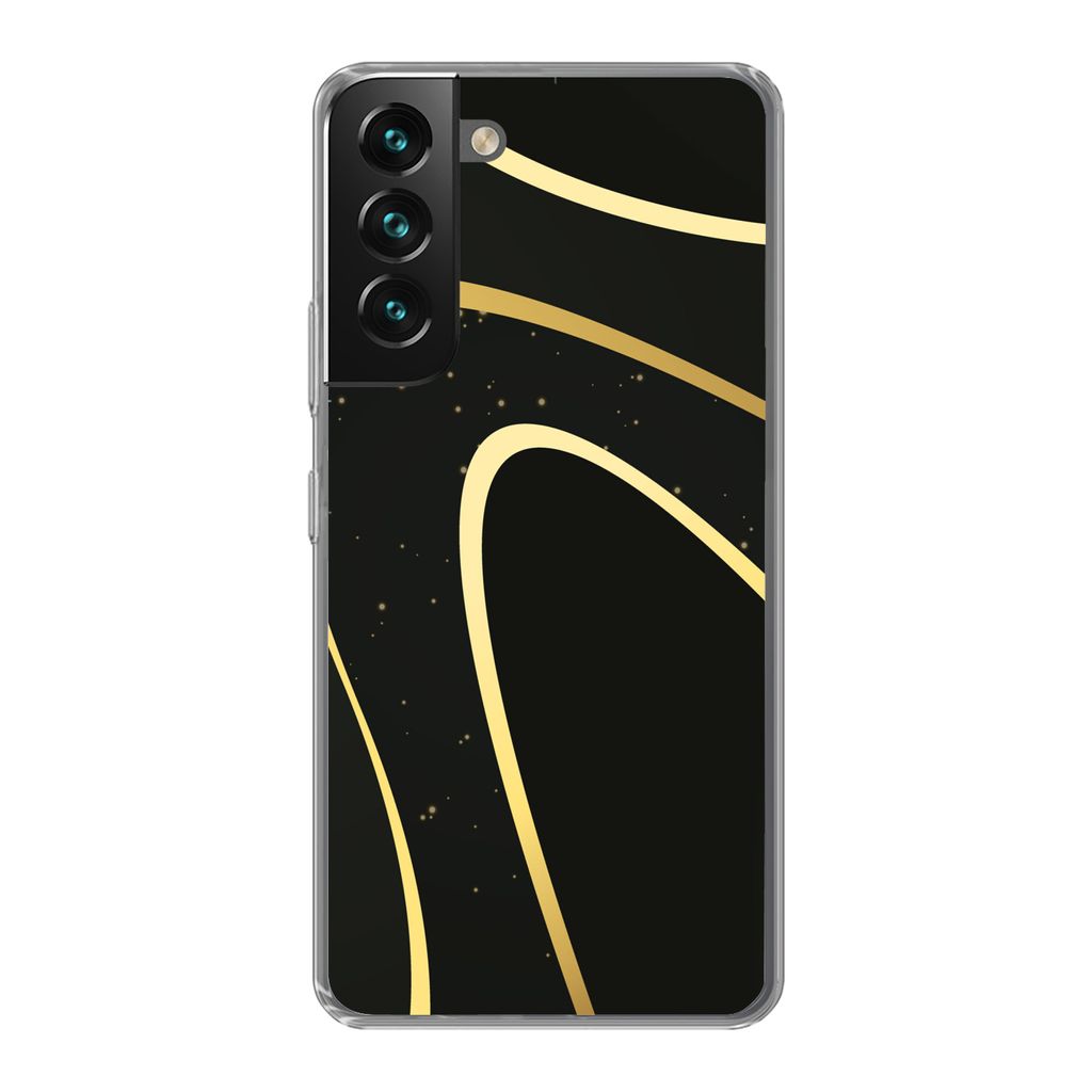 MuchoWow Handyhülle Schutzhülle Hülle für Samsung Galaxy S22 Plus Goldene Wellen auf schwarzem Hintergrund Silikon Softcase Handy Hülle - Sc...