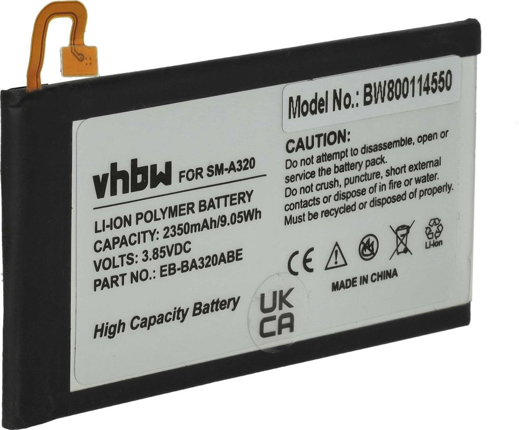 vhbw Akku kompatibel mit Samsung Galaxy A3 2017, A3 2017 4G, A3 2017 4G LTE, A3 2017 TD-LTE Handy Smartphone Telefon (2350 mAh, 3,85 V, Li-Polymer)