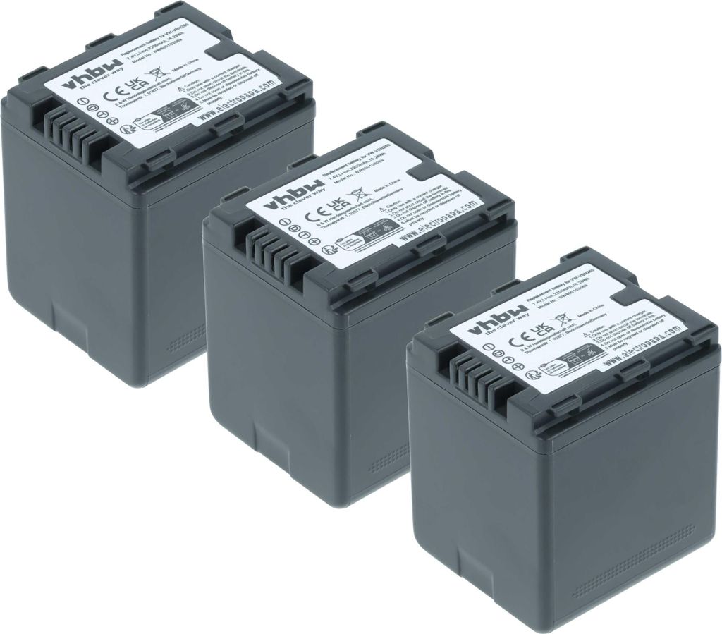 vhbw 3x Akku Ersatz für Panasonic VW-VBN260E-K, VW-VBN260E für Videokamera Camcorder (2200 mAh, 7,2 V, Li-Ion) + Infochip