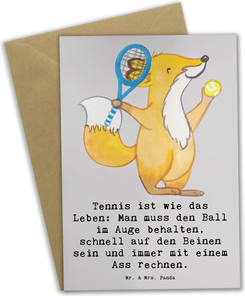 Mr. & Mrs. Panda babykarte Tennis Lebensweisheit - Grau Pastell - Geschenk, Tennisfan, Ball, Grußkarte, Wettkampf, Wachsamkeit, osterkarte, Teamsp...
