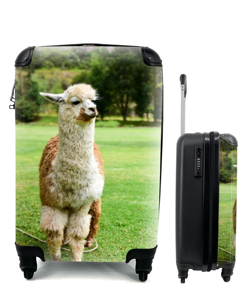 MuchoWow Koffer Handgepäck Trolley Rollkoffer Kleine Reisekoffer mit 4 Rollen - Alpaka - Weiß - Braun - Baum - Cabin Size < 55x40x23 cm & 55x40...