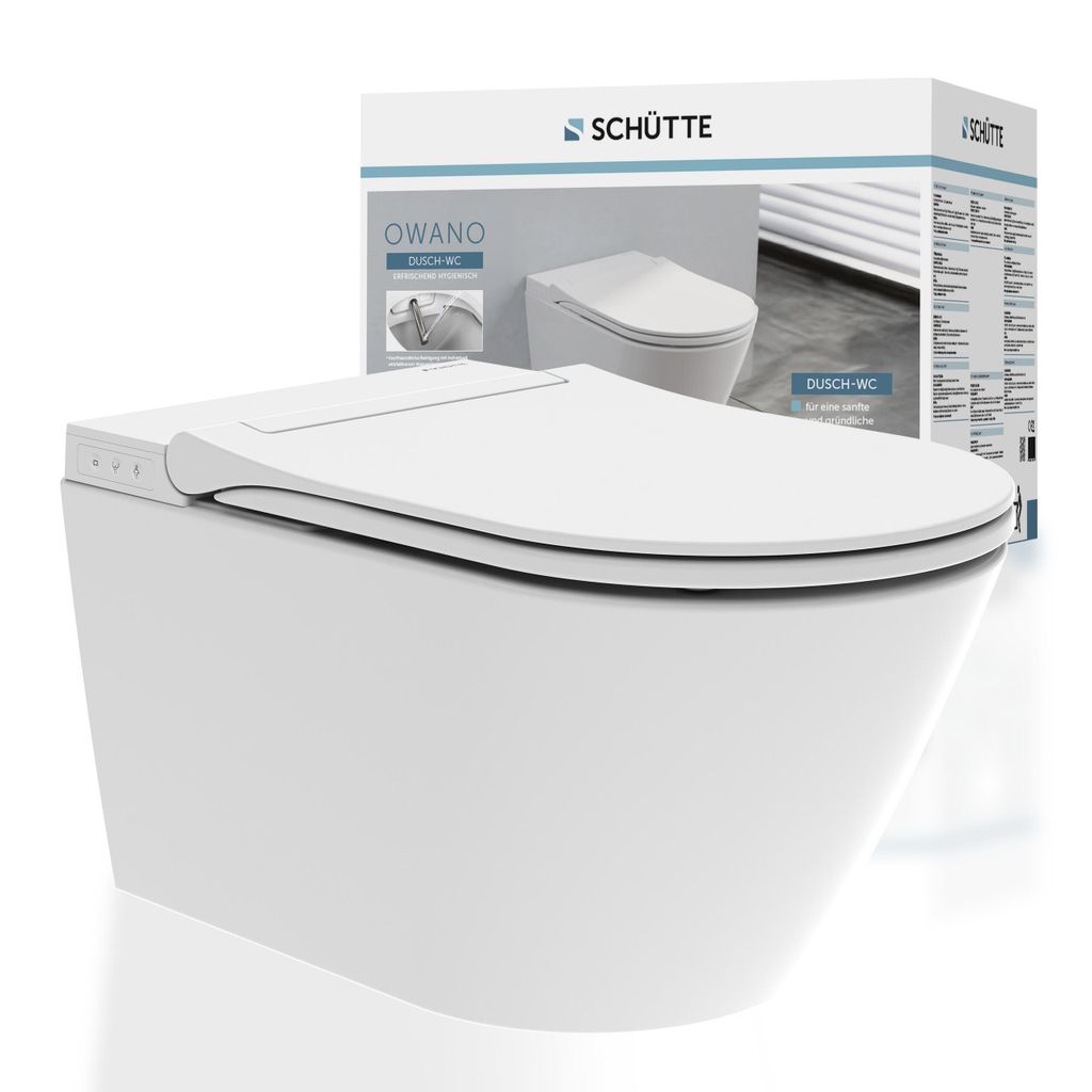 SCHÜTTE Dusch-WC OWANO BASIC, spülrandlos, Toilette mit Bidet-Funktion und Ladydusche, WC-Sitz mit Absenkautomatik, ohne Fernbedienung