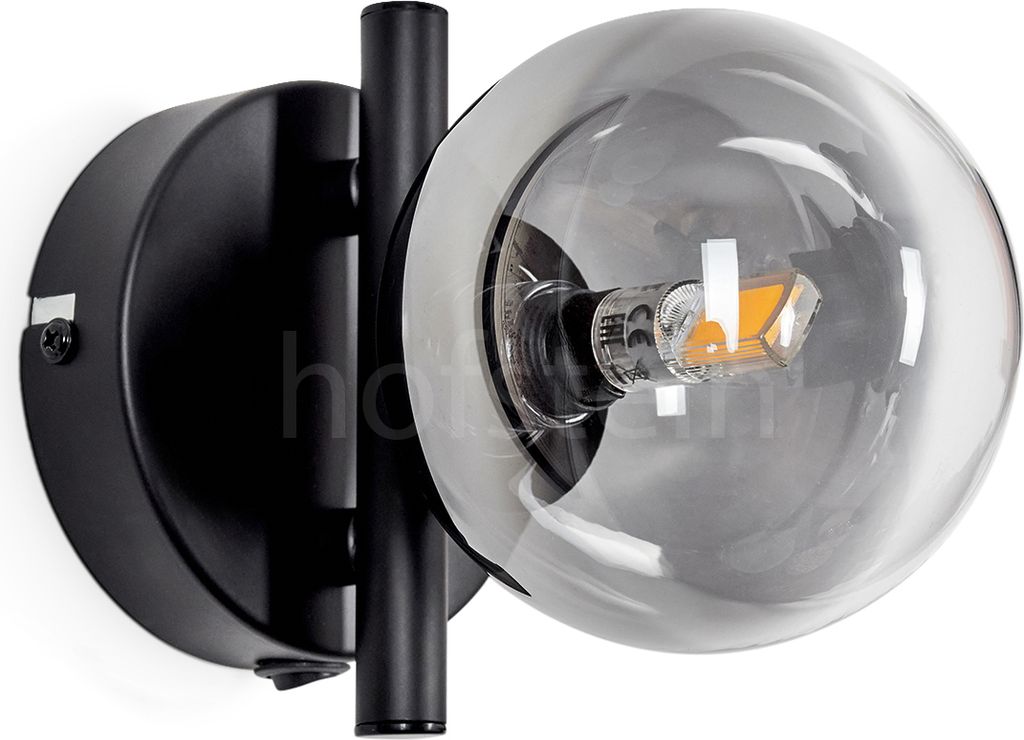 Isorella Wandlampe aus Metall/Glas in Schwarz/Rauchfarben/Klar