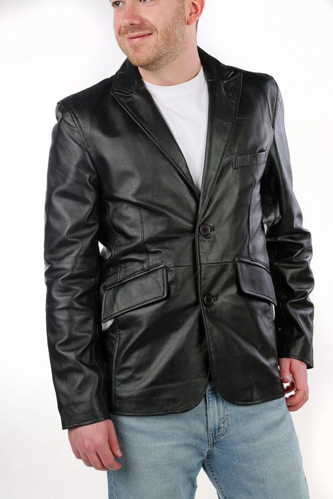 Herren Ledersakko, Blazer Lammnappa – Schwarz / 3XL