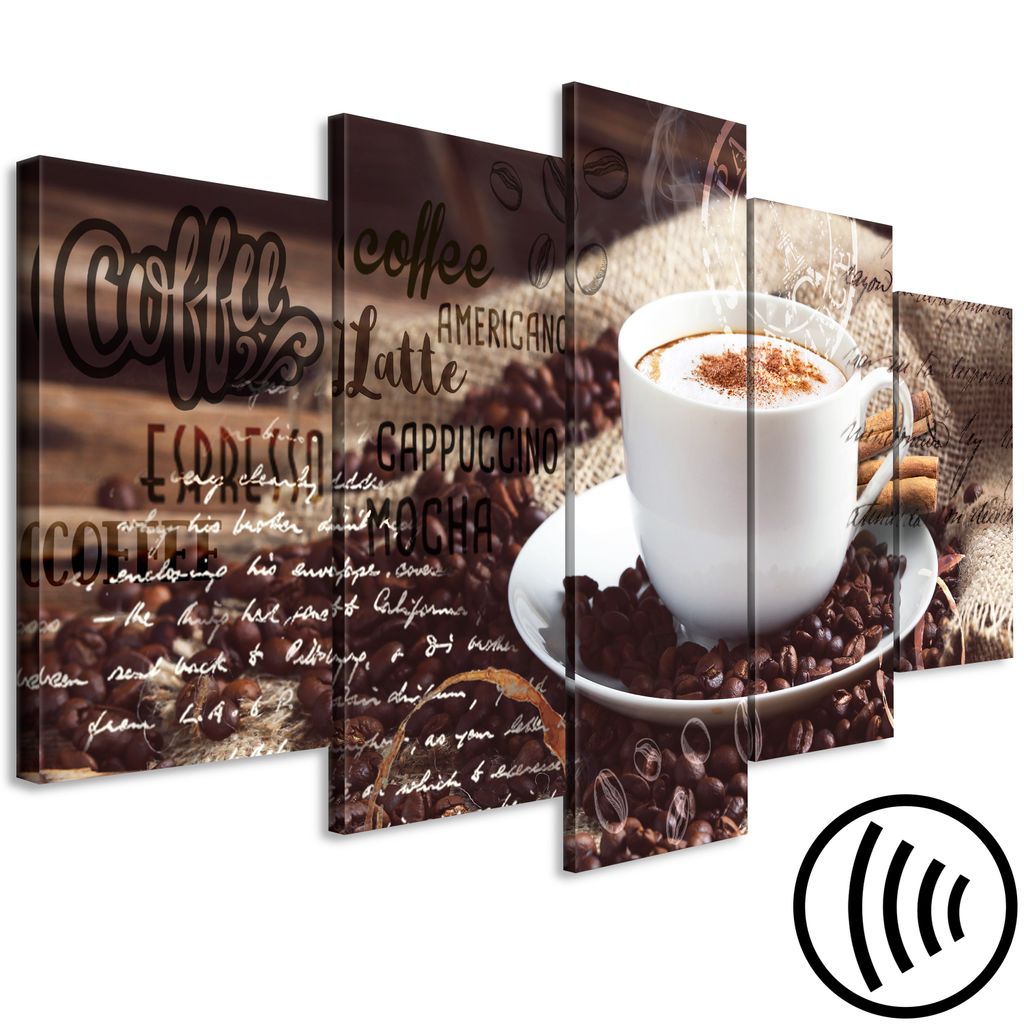 Akustikbild Kaffee 200x100 cm Bilder Akustikschaum Hochleistungsschallabsorber Schallschutz Leinwand 5 tlg Wandbild Raumakustik Schalldämmung Coff...