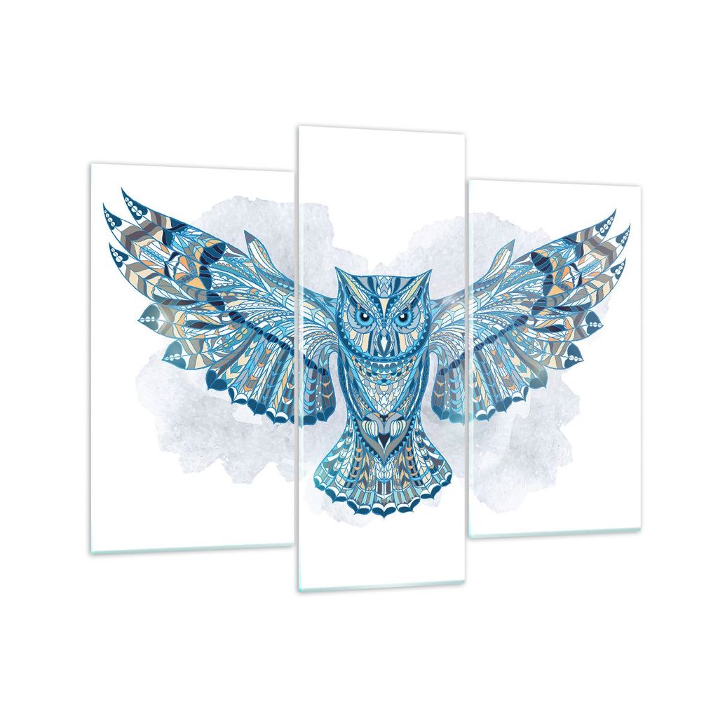 Bilder auf glas - Eule Flügel Tierwelt Grafik - 130x100cm - Glasbilder - Wandbilder - Kunstdruck - zum Aufhängen bereit - Wanddekoration aus Glas...