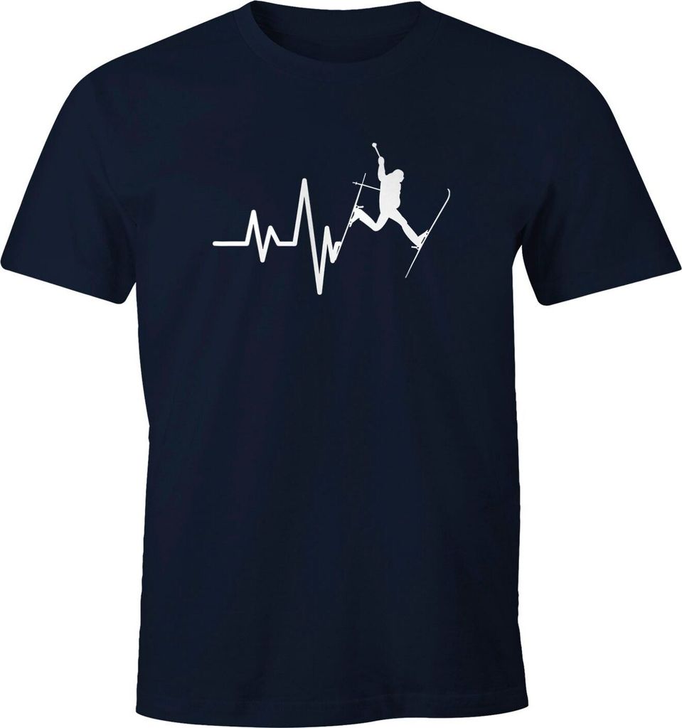 Herren T-Shirt Ski Herzschlag Frequenz Skifahrer Wintersportler Fun-Shirt Moonworks navy XS