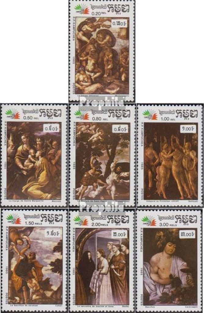 Briefmarken Kambodscha 1985 Mi 704-710 (kompl.Ausg.) postfrisch Gemälde