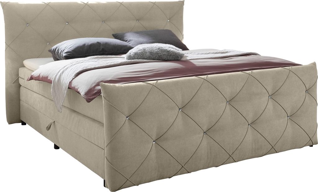 Boxspringbett >Villano< Liegefläche 180x200cm, Creme - 231x203x114 (LxBxH)