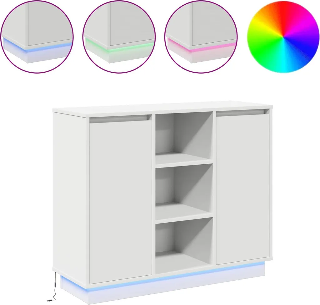 Credenza Economica LED Bianca 90 cm SYFAX™ - Madia Legno Multistrato