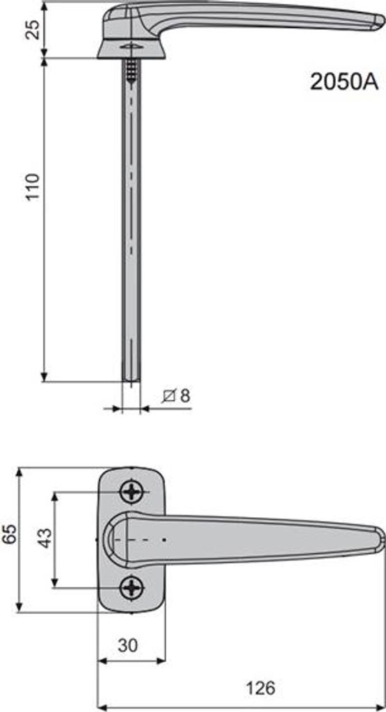 Einfacher Türdrücker vorstehend reduziert Horus 2050A FAPIM Vierkant 8 mm - grau G5 - 2050A_G5