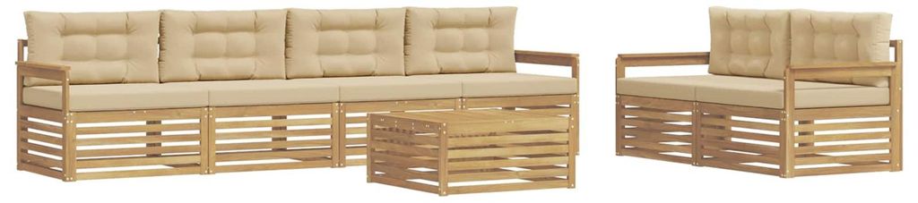 “2026 Modern“ Weiß und Beige Outdoor-Sofagarnitur mit Kissen 7 pcs Weiß und Beige Polyester - Designermöbel 46728 - Gartensofas