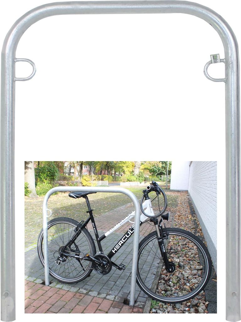 Fahrradanlehnbügel 114 x 78 cm Stahl feuerverzinkt Ø 49mm grau Einbetonieren Fahrradständer Parker Typ U