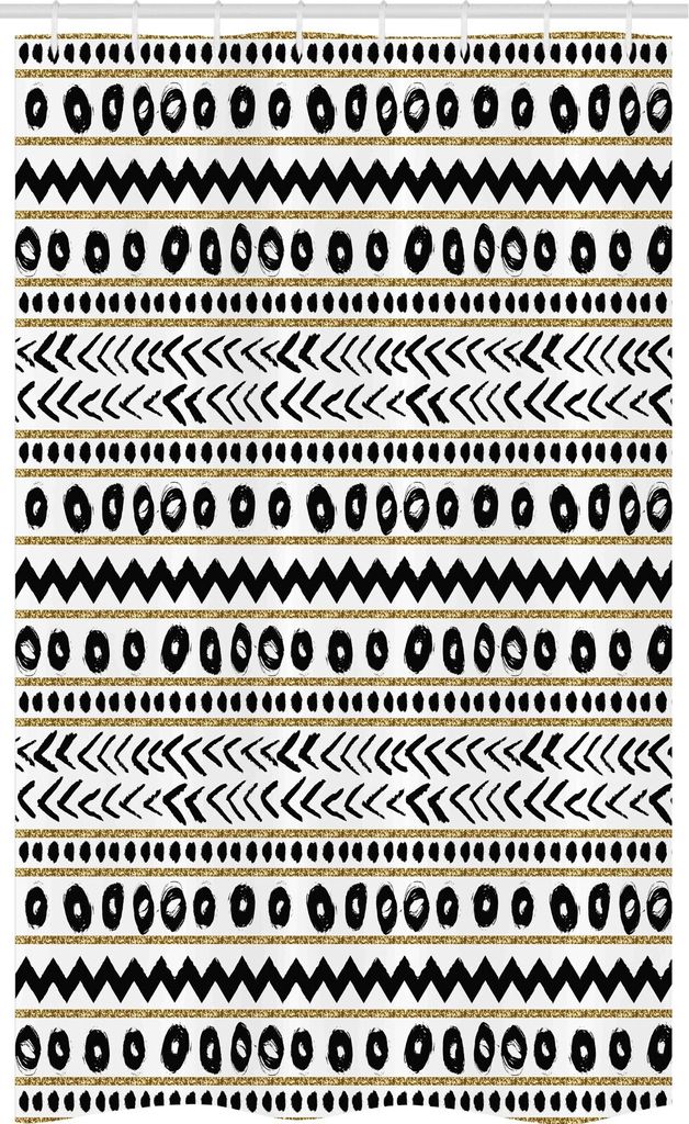 ABAKUHAUS Boho Schmaler Duschvorhang, Abstrakt Primitive, Badezimmer Deko Set aus Stoff mit Haken, 120 x 180 cm, Schwarz Gelb