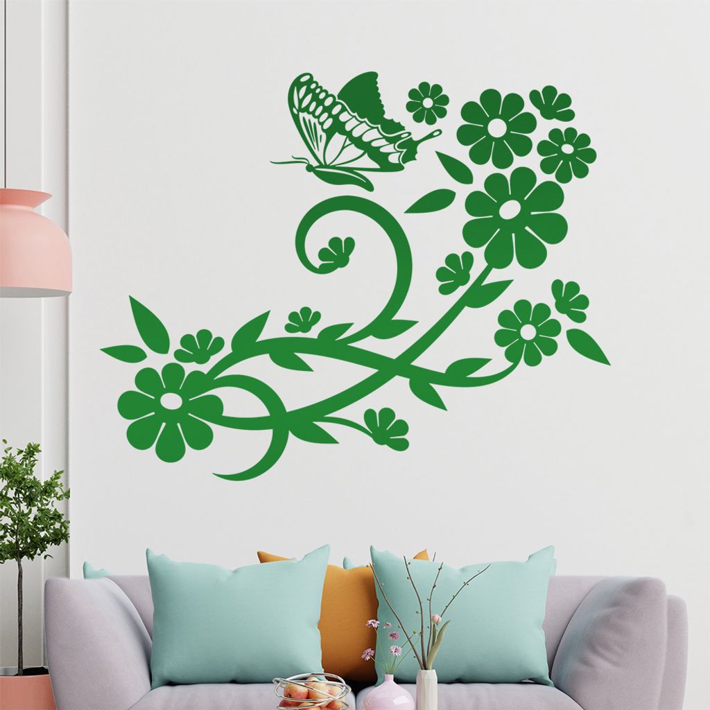 Falter Schmetterling Blüte Wandtattoo in 6 Größen - Wandaufkleber Wall Sticker - Dekoration, Küche, Wohnzimmer, Schlafzimmer, Badezimmer