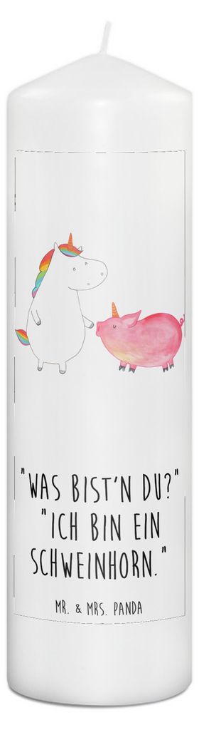 Mr. & Mrs. Panda Kerze Einhorn Schwein 29 x 8 cm XL - Weiß - Geschenk, Bedruckte, Einhörner, Unicorn, Blockkerze, Schweinchen, Erinnerungslicht, ...