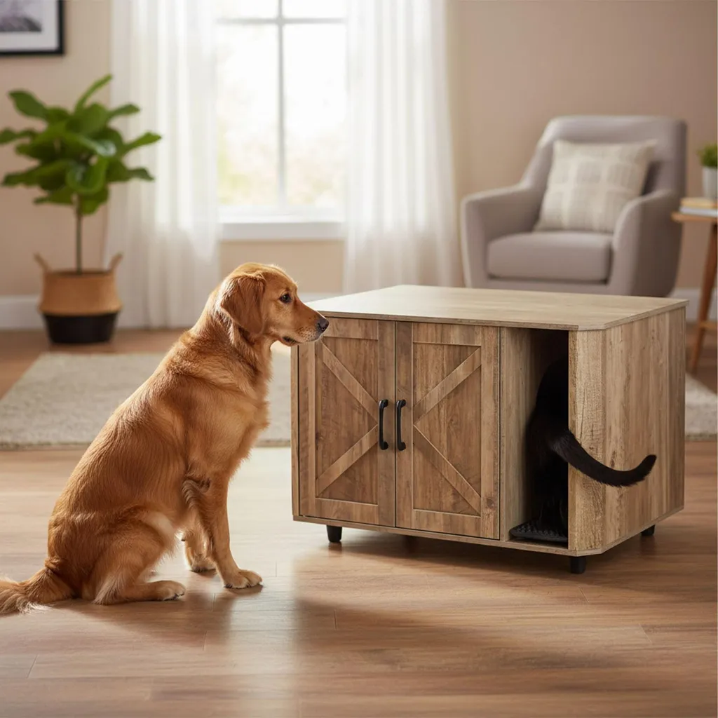 Armoire litière chat pour appartement - Cache bac litière élégant