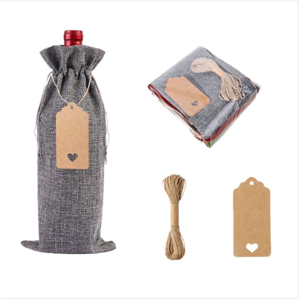 INF 24er-Pack Jute Weinbeutel mit Kordelzug - Wiederverwendbare Geschenkverpackung Grau