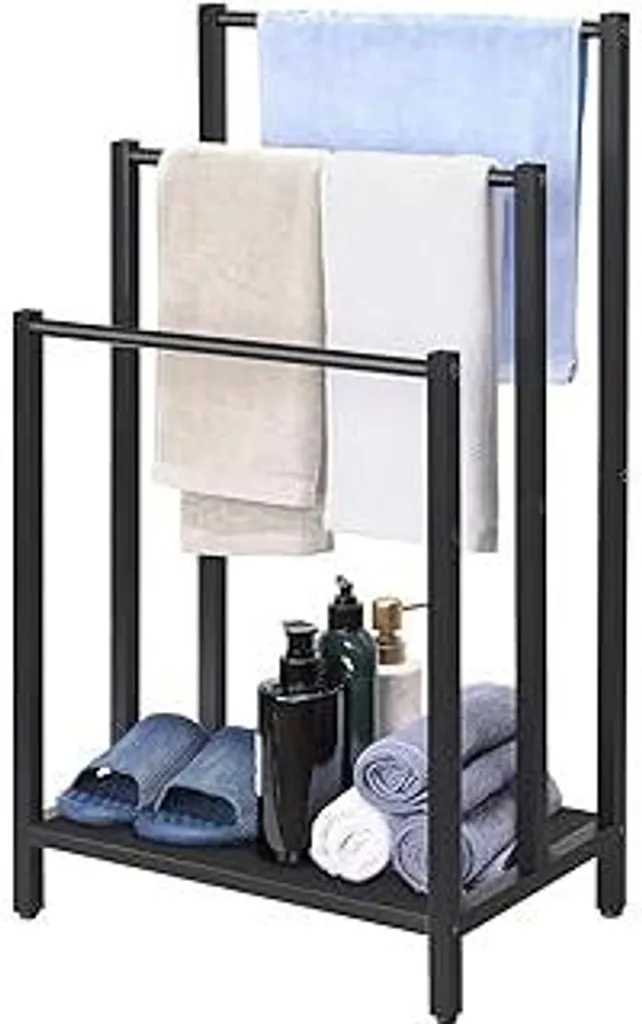 Portasciugamani da terra, asciugamani Portasciugamani Portasciugamani da bagno con 3 barre, portasciugamani da terra, nero