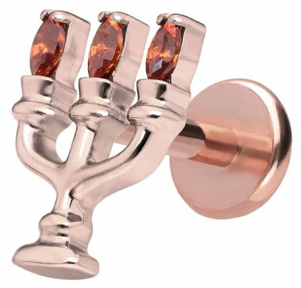 Ohrpiercing, Nasenpiercing Titan Labret mit Push Fit KERZENLEUCHTER RoséGold Stablänge: 7mm | Stabstärke: 1mm