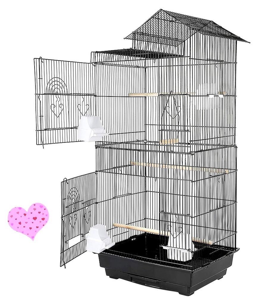 Vogelkäfig mit Holzstangen, Metall Vogelvoliere für Sittiche und Nager, 46 x 35,5 x 99 cm