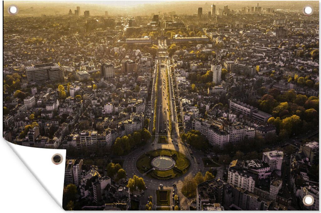 MuchoWow 120x80 cm Outdoor-Poster Gartendeko Sichtschutz Garten Poster für den Garten Sonnenuntergang über der Hauptstadt Belgiens