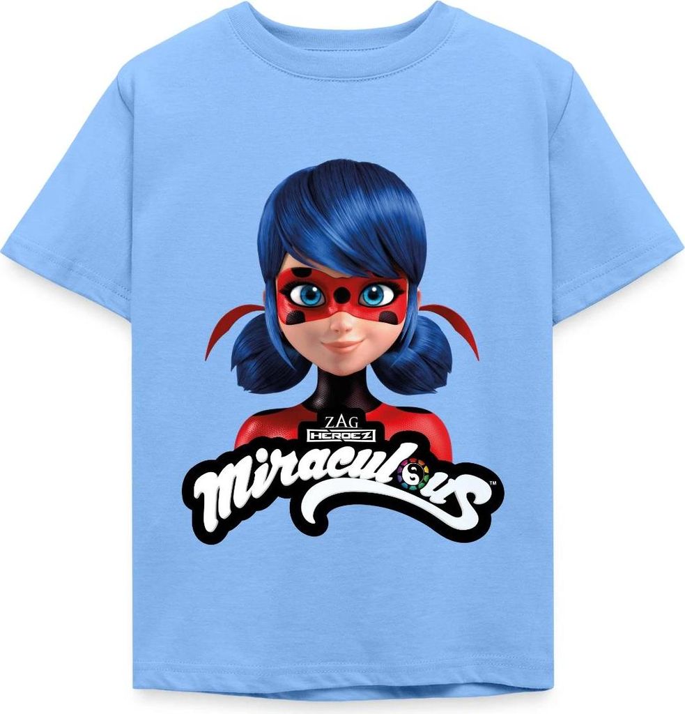 Spreadshirt Miraculous Ladybug Mit Logo Kinder T-Shirt, 98/104 (3-4 Jahre), Himmelblau