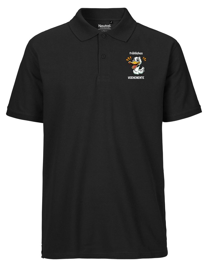 Huuraa Herren Polo Shirt fröhliches Wochenente Ente Meme XXL Black Bio Baumwolle Fairtrade Poloshirt Geschenkidee