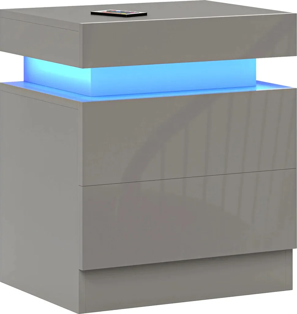 Table de chevet gris clair à LED télécommandée - Modèle Aura-G52
