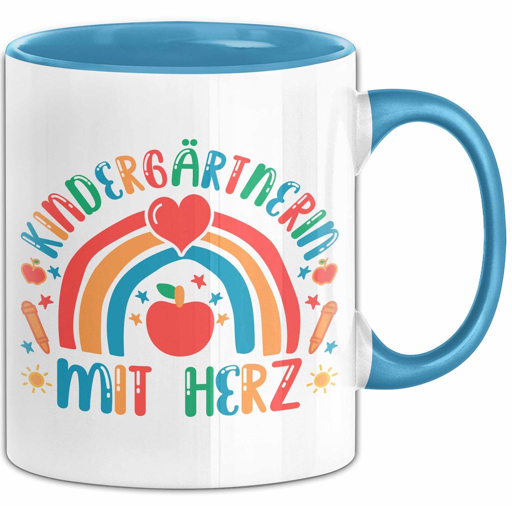 Kindergärtnerin Mit Herz Tasse Lustiges Geschenk Für Kindergarten (Blau)
