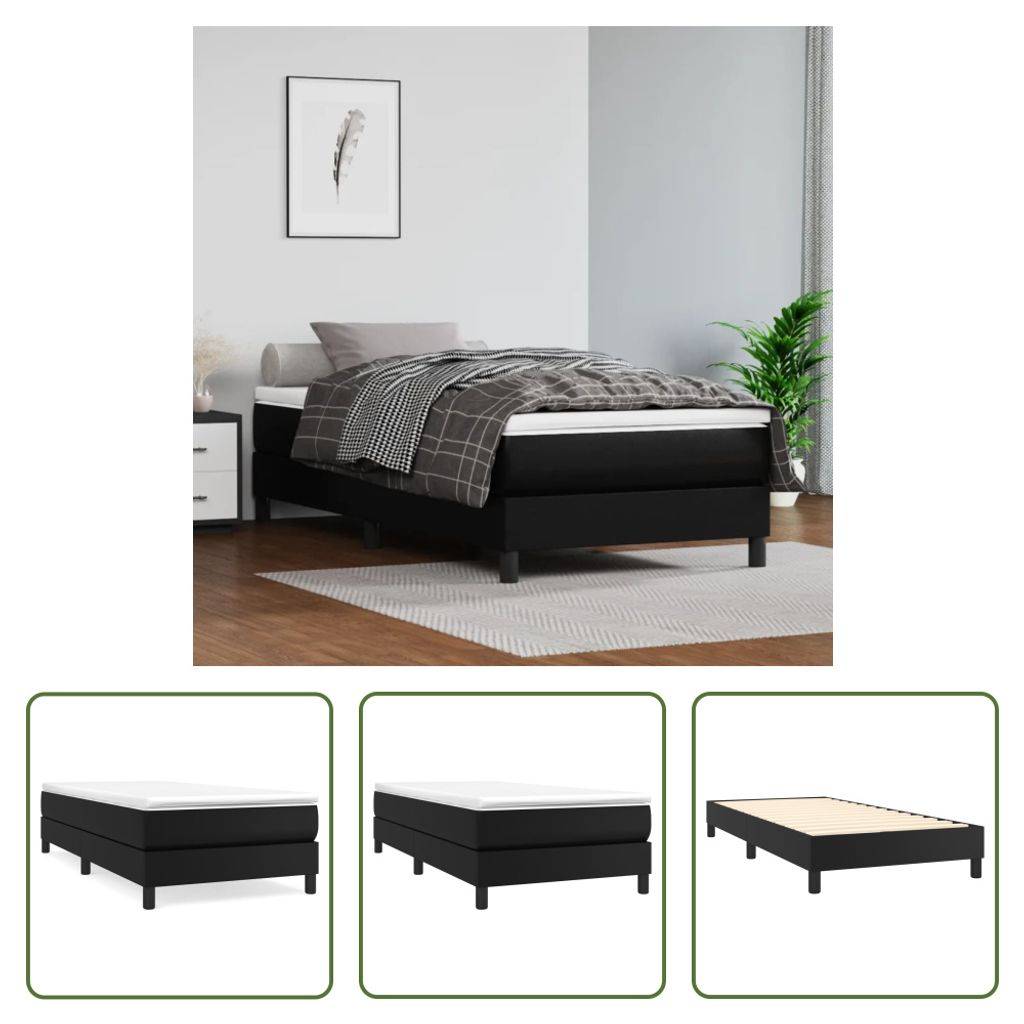 The Living Store Bettgestell Schwarz 100x200 cm Kunstleder