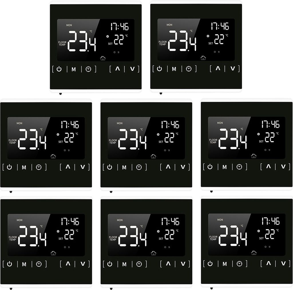 8X Smart Digital Raumthermostat LCD Touchscreen Thermostat Wandthermostat für 16A Elektroheizung Fußbodenheizung Programmierbarer,Weißer Rand