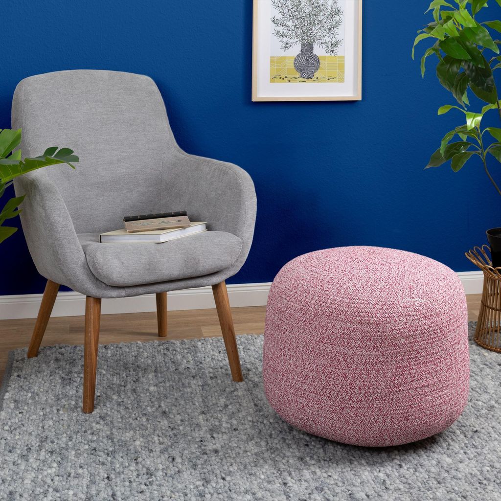 Steffensmeier Pouf Bali | Sitzkissen Hocker Rund Boho Ethno 55x55x45 cm | Rosa meliert