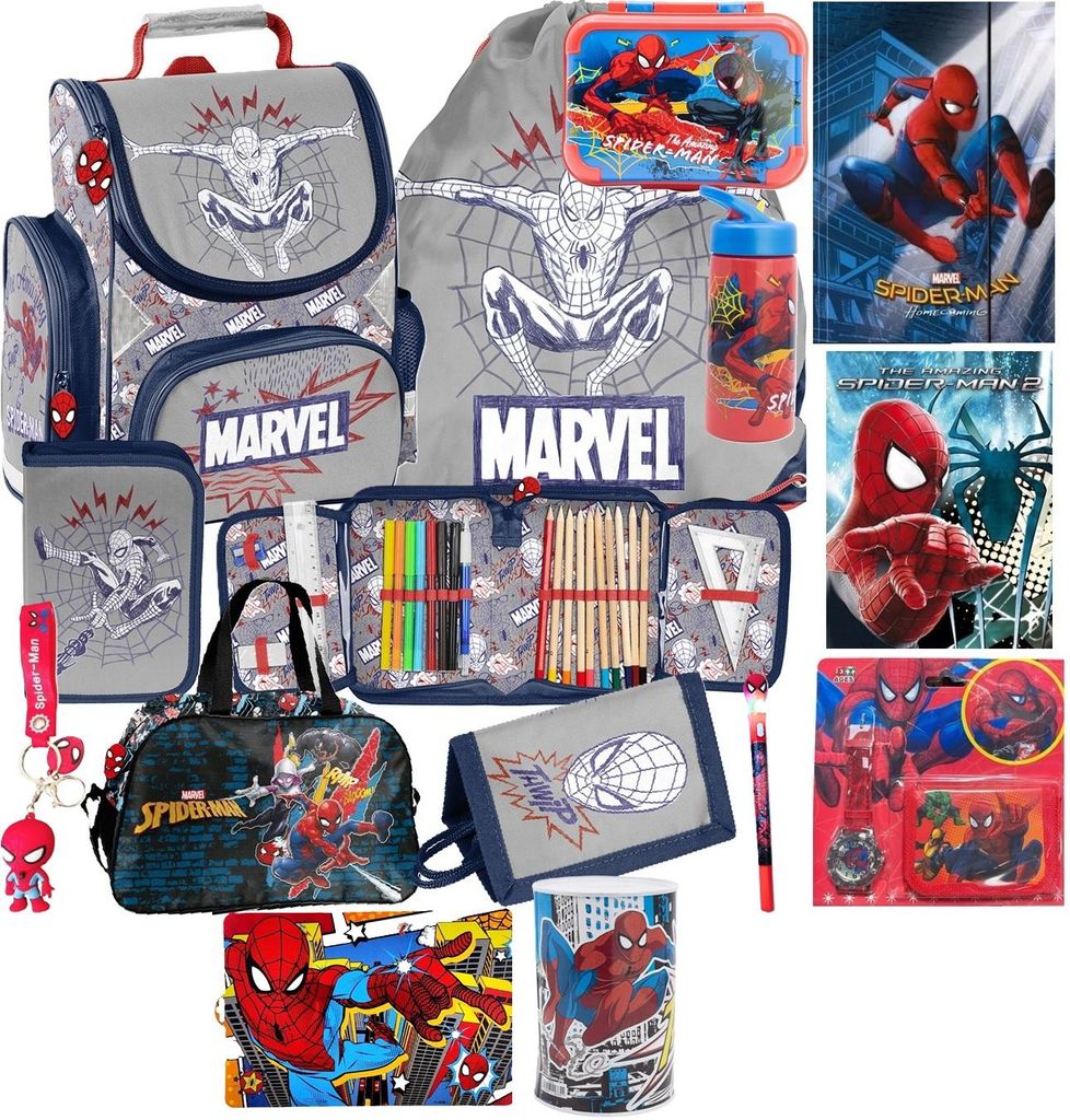 SPIDERMAN Schulranzen set 15in1 Ranzen rucksack Federmappe Produktbild 