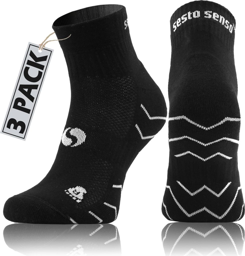 Sesto Senso Sportsocken – Bequeme, atmungsaktive Socken – Uni für Damen und Herren, Größe 35-38, Schwarz, 3er Pack