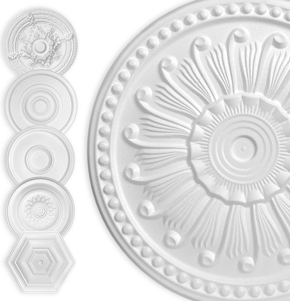 HEXIM Stuckrosette Styropor EPS weiß, Deckenrosette rund & Produktbild 