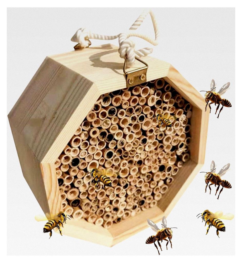 Bienenhotel aus Holz - Lebensraum für Bienen, 1 Stück, Bestäubungspalast, Schmetterlingshaus, Wespenunterkunft für Garten und Terrasse mit wett...